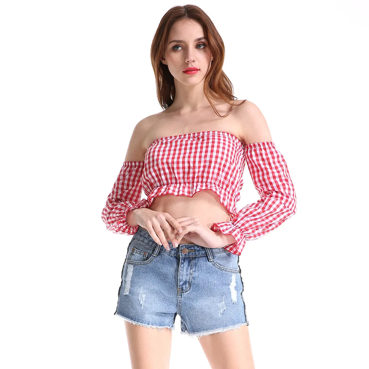 

Square Chequered Short Sexy Long Sleeve T-shirt size M-XXL