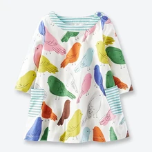 Осеннее платье для девочек с длинным рукавом с принтом птиц новая повседневная осенняя одежда из хлопка для девочек мягкая детская одежда 1 до 6 лет