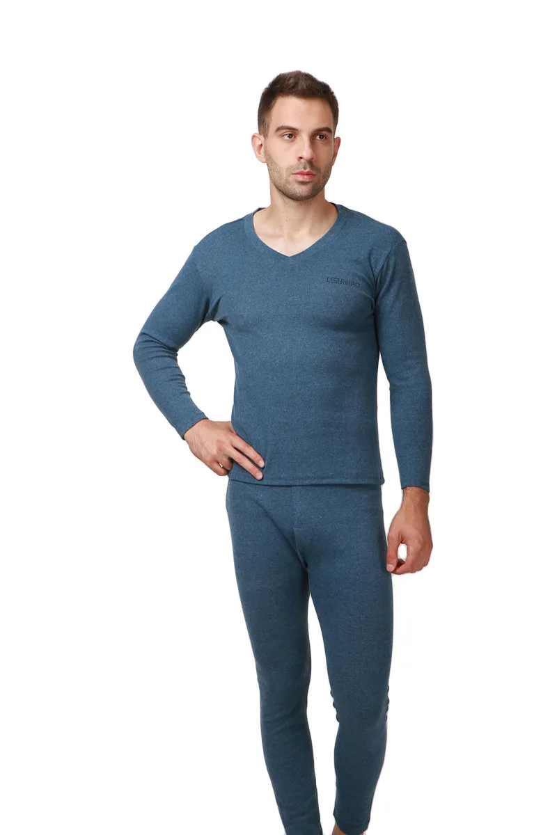 Новое поступление осень и зима стиль плюс размер 7XL свободные хлопковые кальсоны наборы мужские пижамы костюмы - Цвет: Синий