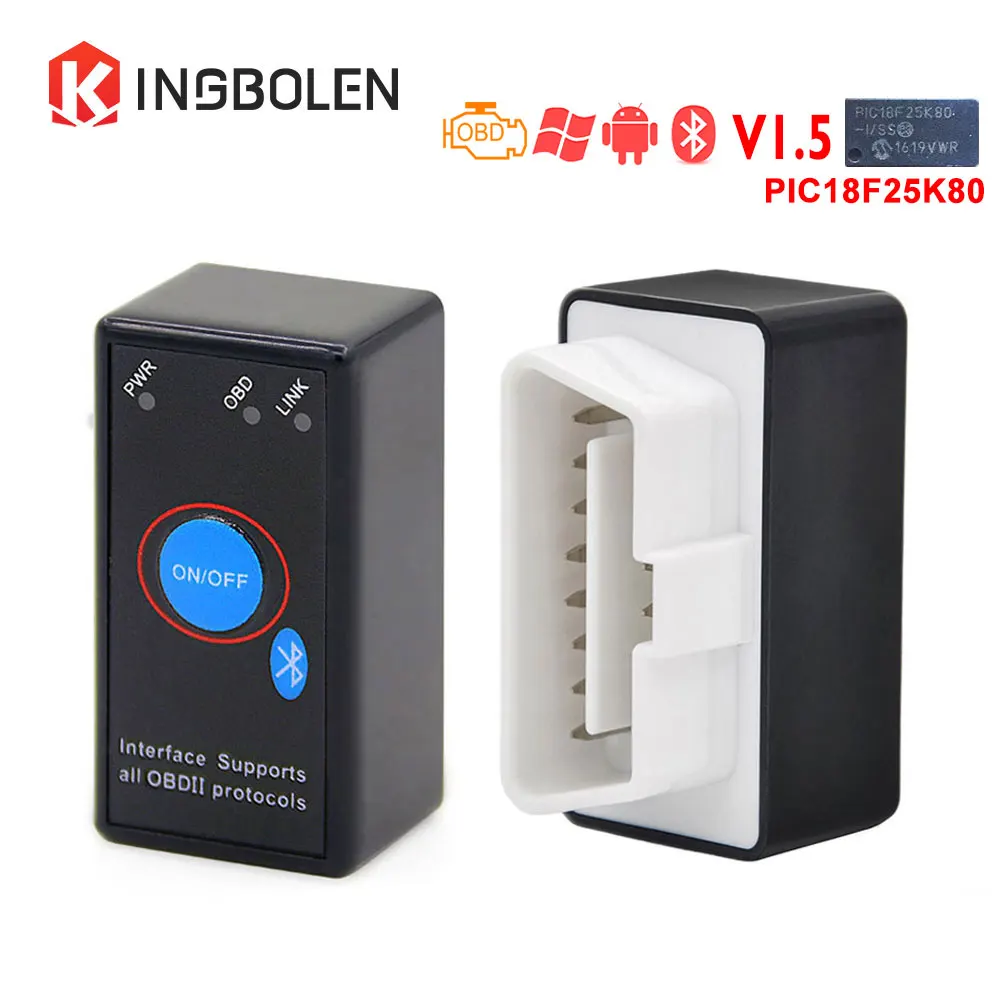 kingbolen ELM327 V1.5 Chip PIC18F25K80 Bluetooth Power Switch OBD 16Pin ...
