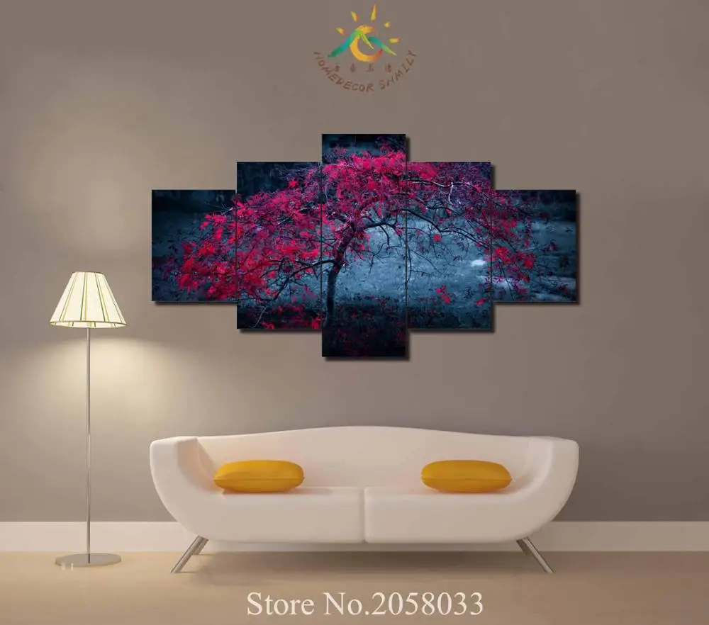 

3-4-5 Pieces Autumn Red Tree Modern Wall Art Pictures HD Printed Canvas Painting Modular Pictures HD Paints Home Decoration