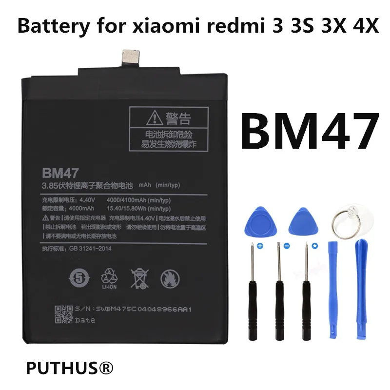

Xiao Mi Original Phone Battery BM47 4000mAh Replacement Battery For Redmi 3 3S 3X 4X 3 pro Hongmi 3 S 4 X