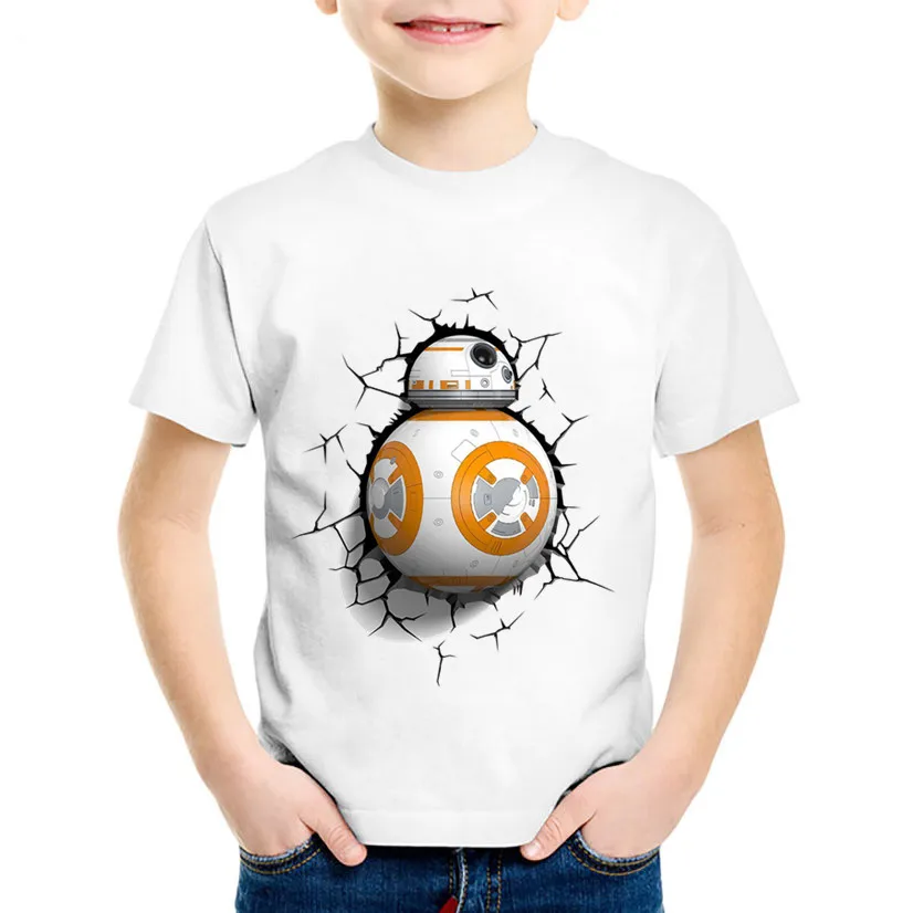 ZSIIBO для мальчиков девочек BB-8 на ходу принт Забавный футболка детские Звездные войны дизайн футболки Для детей, на лето белый Повседневная одежда