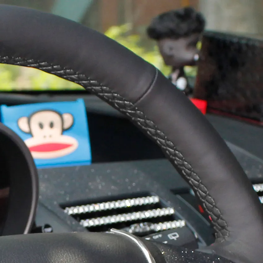 Чехлы на руль для Honda FIT 3-го поколения Сделай Сам автостайлинг из натуральной кожи противоскользящие воздухопроницаемые крышки - Название цвета: Black thread No hole