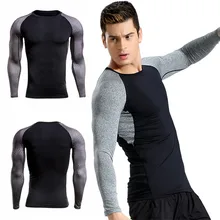 Мужская быстросохнущая одежда футболка с длинными рукавами круглый воротник быстросохнущие дышащие футболки для фитнеса