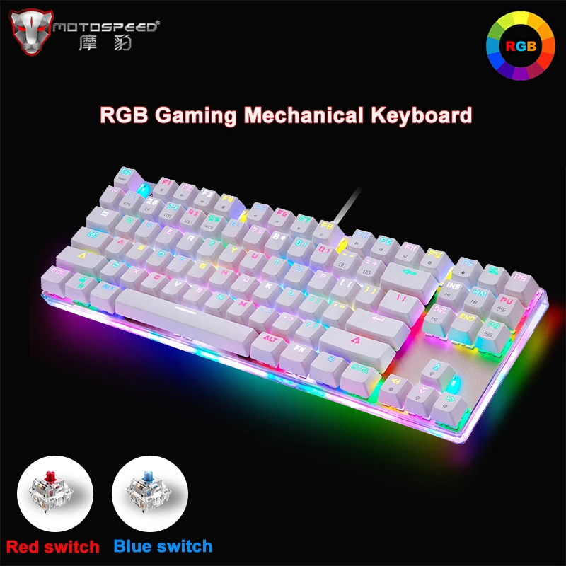 

Genuine Motospeed K87S Gaming mechanical keyboard 87 keys Russian/English layout RGB backlight blue/red switch wired keyboard