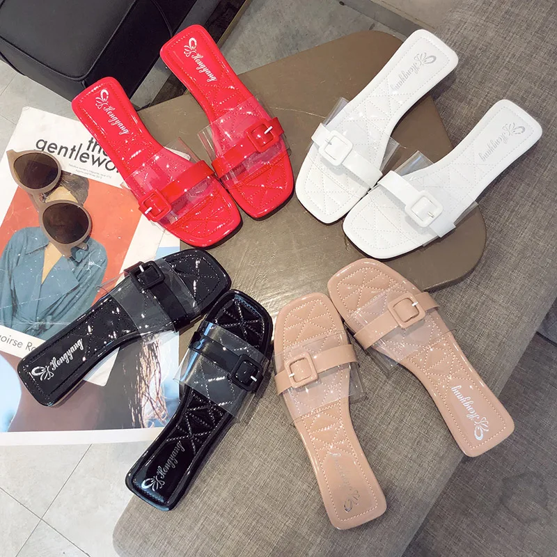 

2019 New PVC Women Slippers Summer Flips Flops Female Summer Party Shoe Open Toe For Women Shoes summer beach slippers women