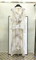 Женское летнее длинное платье из шелка с длинными рукавами и v-образным вырезом, с цветочным принтом и птицами, в форме сердца - Цвет: Прозрачный