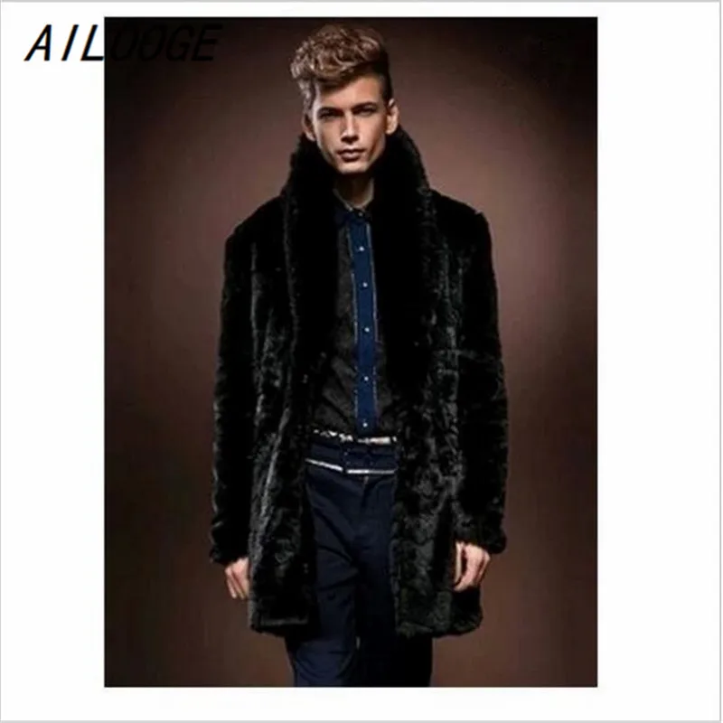 AILOOGE 2015 New Style In Winter , Men's Fake Fur Mink Coat ,Thicker