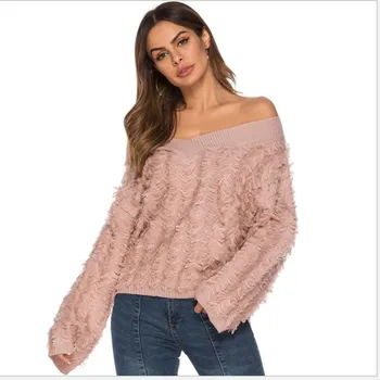 

Long Sleeve Women Sweater Pullovers 2019 New Fashion Tassels Autumn Knitted Tops Deep V-Neck Thickness Sweater Mujer Tops CQ2964