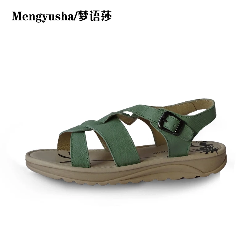 

MengyushaSummer new students leather comfortable pregnant women soft bottom thick sponge sandals
