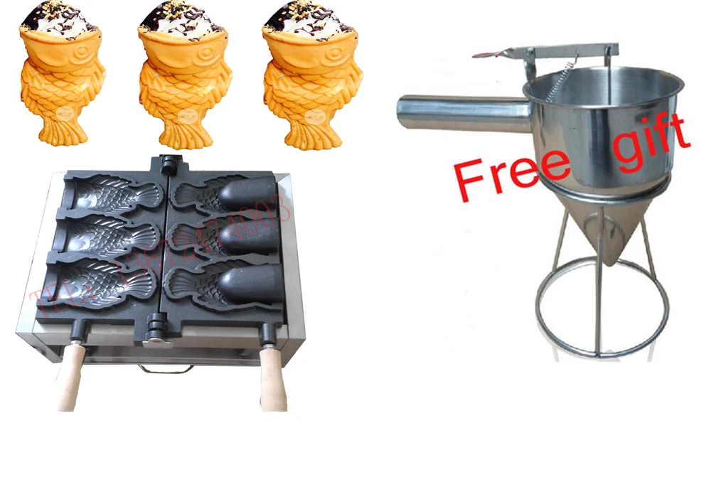 

Free shipping ! Electric 3 pcs 110v 220v Big fish waffle cone Ice cream Taiyaki machine