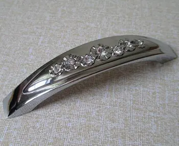 

Glass Crystal kitchen Cabinet Handle Pull shiny Silver Dresse Drawer chrome Pull Handle Furniture Hardware Decorative 96mm