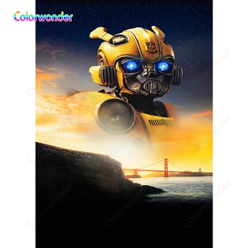 

Backgrounds Photographic Yellow Autobot Bumblebee Twinkle Stars with City Scenery Night Backdrops for Birthday Theme Party Prop