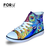 FORUDESIGNS/Детская Обувь На Шнуровке Для мальчиков и девочек, для прогулок, бега, велоспорта, с принтом павлина, с высоким верхом, детская спортивная парусиновая обувь