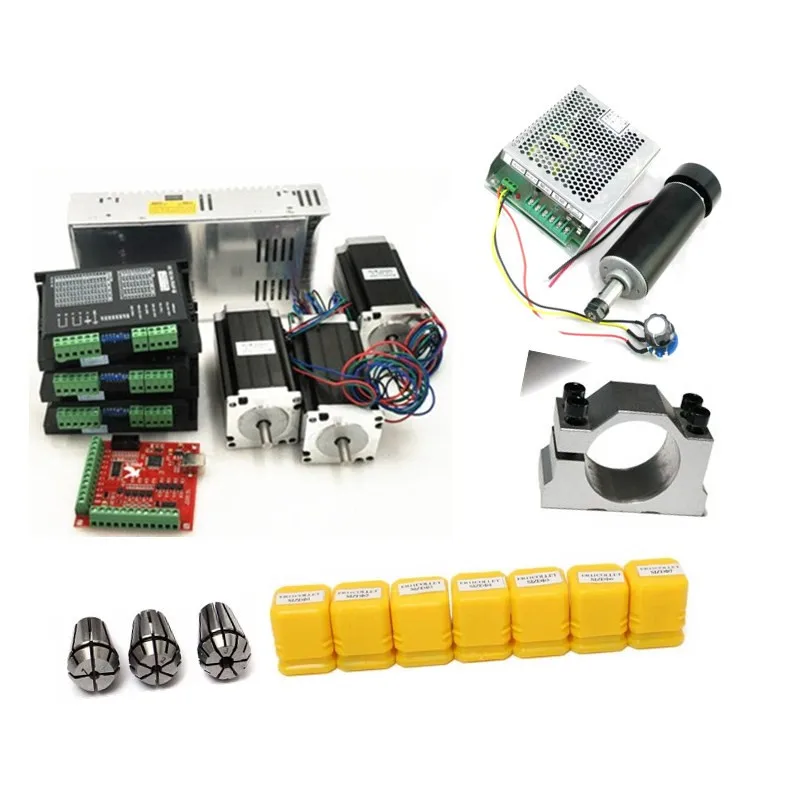

Nema23 stepper motor 3 Axis kit+500W 220V power supply cnc spindle air cooled spindle motor ER11 collet KIT for cnc machined