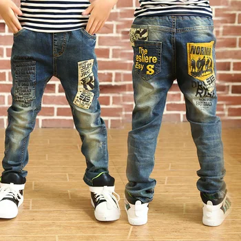 New Fashion boys jeans with letter print 2018 spring autumn good quality jean kids for age 3 4 5 6 7 8 9 11 12 13 years old B080 1