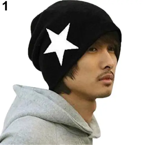 

Cool Unisex Women Men Pentacle Star Warm Hip-Hop Knit Cap Ski Skull Beanie Hat