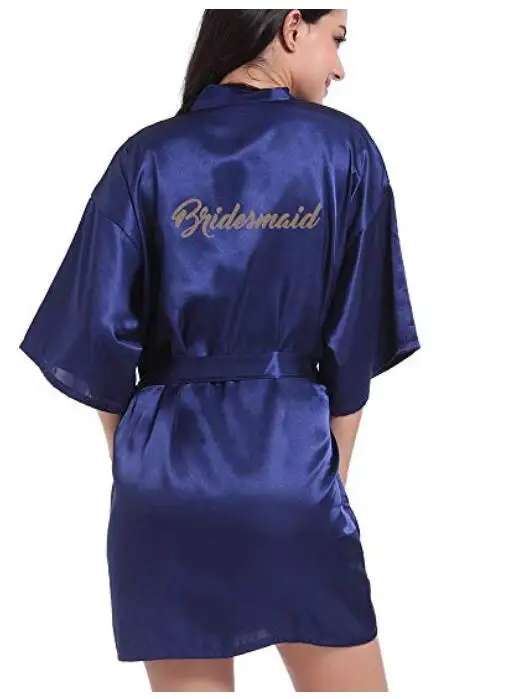 navy blue robe gold writing kimono bridal party robe bridesmaid sister mother of the groom bride robes wedding best gift