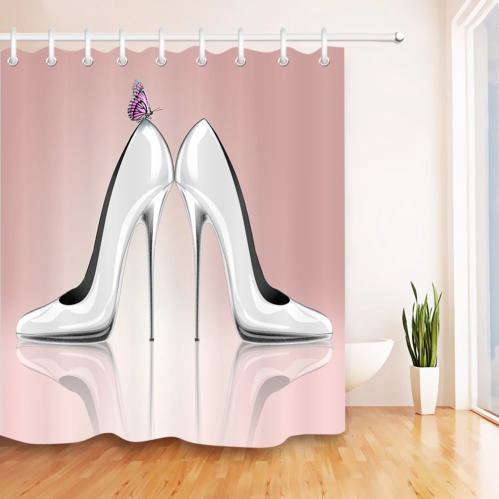 Butterfly high heels Bathroom Decor Shower Curtain Waterproof Fabric w//12 Hooks