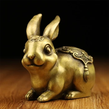 

Chinese old antique brass statue hand made lucky Chinese Zodiac FU rabbit A2