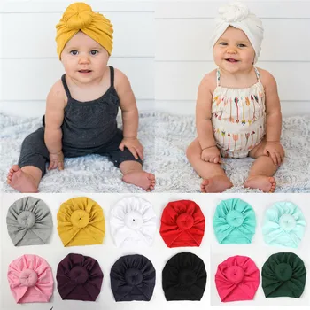 

12 Colors Baby Girl Boy Turban Beanie Hat Wrap Adjustable Winter Warm Soft Cap Solid Cotton Knot Infant Caps White Pink Gray