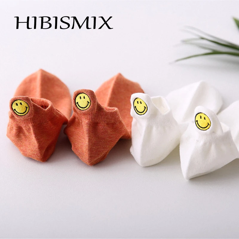 

HIBISMIX Women Embroidery Ankle Socks Funny Smile Breathable Candy Colors Spring Autumn Student Socks S0008