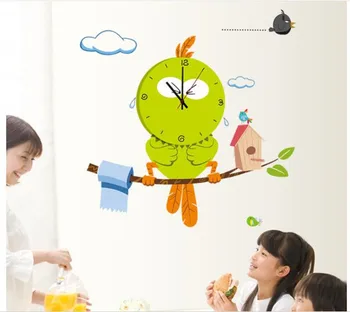 

Hot Novelty Mascot Owl Cheap Cute Wall Clock 3D DIY Wall Sticker Cartoon Bird Style Vinyl Real Clocks Home Decor Children Gift