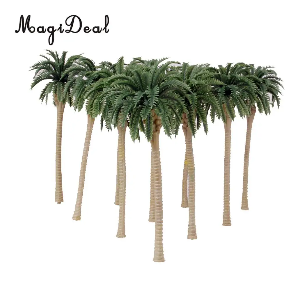 10Pcs 1:75 Scale Plastic Model Trees Artificial Coconut Palm Trees Rainforest Forest Beach Seaside Scenery  Layout