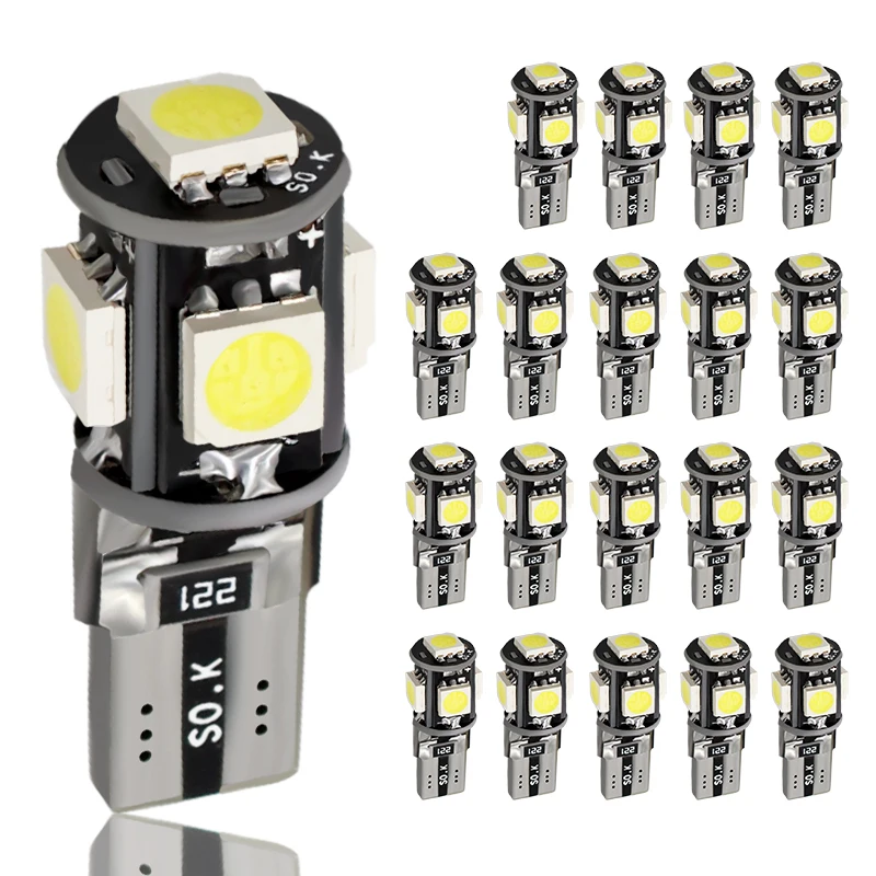 Светодиодная CAN шина T10 5 чипов 5050 SMD W5W 194 без ошибок белая автомобильная лампа для