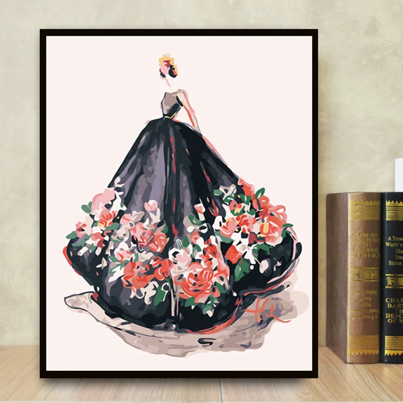 

Black Floral Wedding Dress Personal Character, Diy Diamond Embroidery,Full Drill Round Diamond Painting, Simple Modern Decor