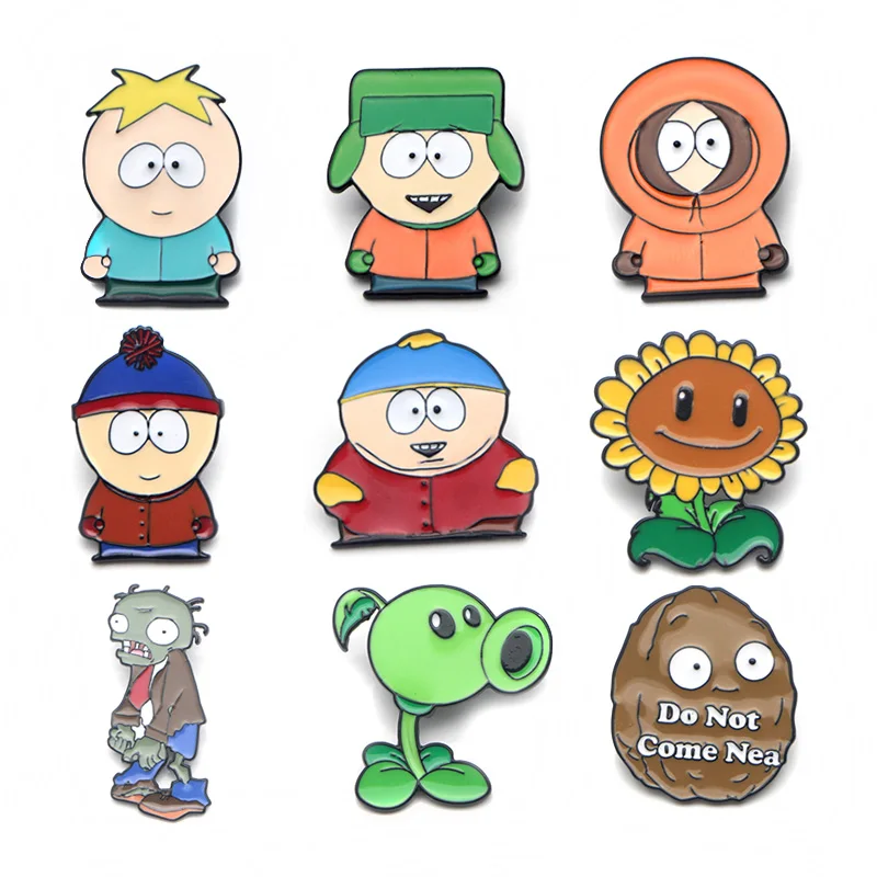 

V100 Plants and Zombies Funny Cartoon Metal Enamel Pins and Brooches Fashion Lapel Pin Backpack Bags Badge Collection Gifts