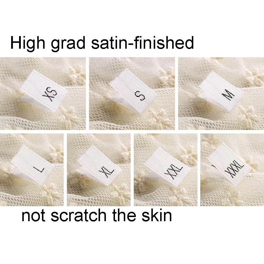 

High Grade satin-finished White Label XS-XXXL Size 500pcs/lot Cloth Woven Labels Satin Carment Folded tags not scratch skin