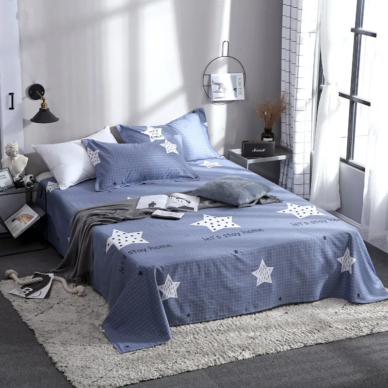 

Modern Blue Bedding Sheet 3 Pcs King Size Bed Sheet Set For Queen Bed Sheets Letter Printed Flat Sheet With Pillowcase