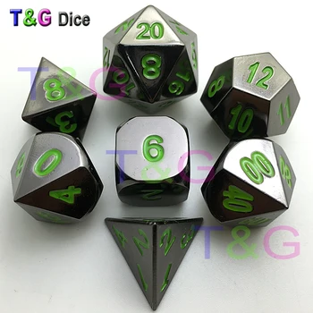 

Polyhedral Metal Dice Nightmare Black W Green D&D RPG game dice gift toy