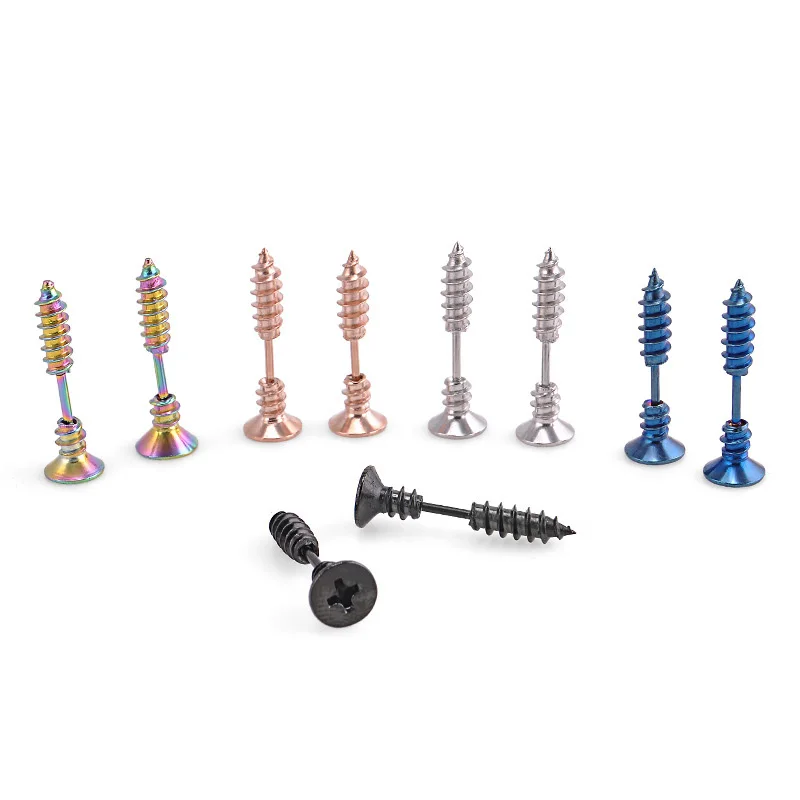 

1 piece Punk Funny interesting Screw Stud Earrings For Men & Women Anti Allergic Stainless Steel Body Piercing Ear jewelry