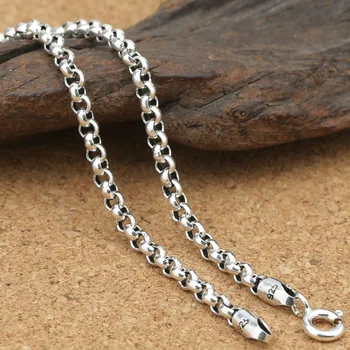 

S925 pure silver ornaments 3 mm thick circle pendant with chain Men and women sweater chain with Thai silver necklace