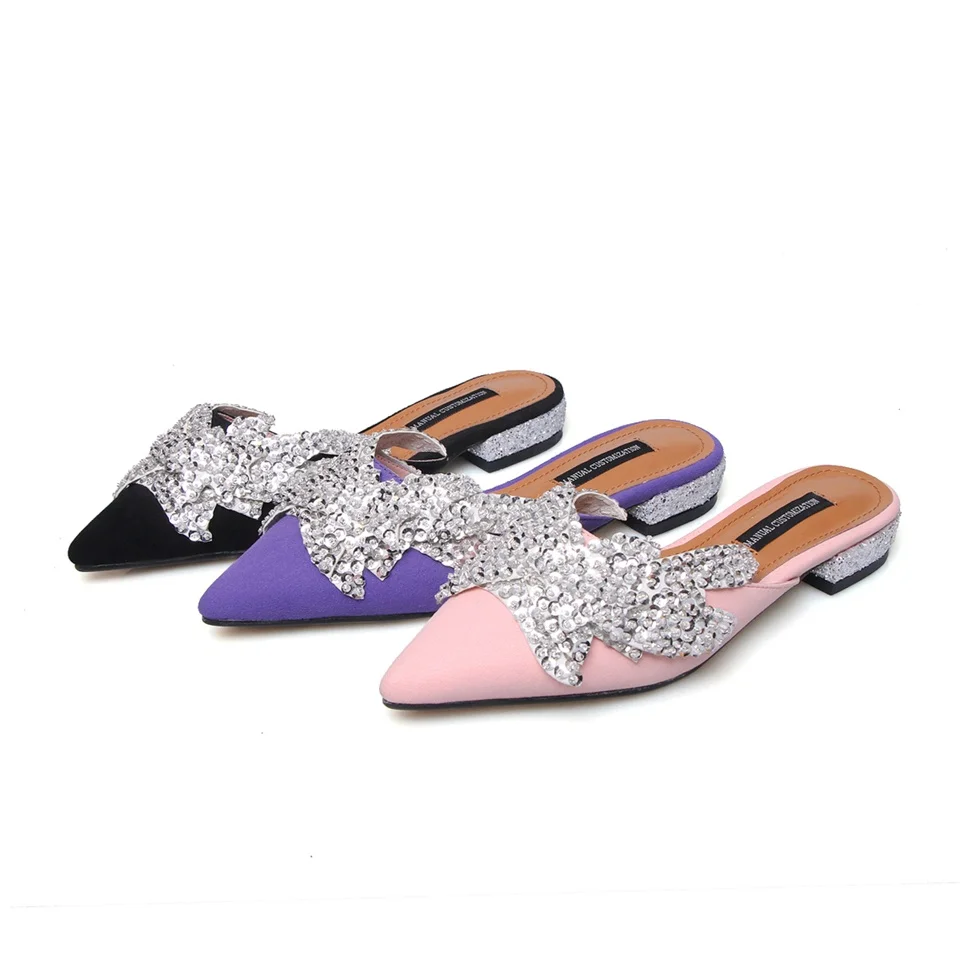 

2019 summer fashion women's slippers shoes beautifully decorated pointed toe comfortable inner female slippers size 33-43