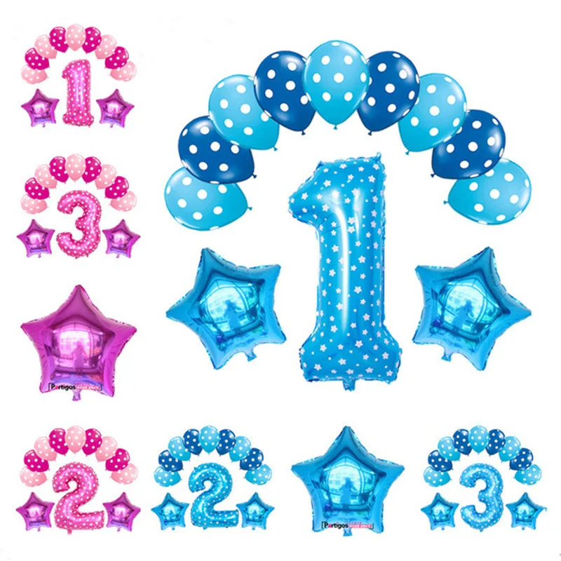 13 шт./лот Baby Shower 1st Party 32 дюйма розовый и голубой номер воздушные шары из фольги