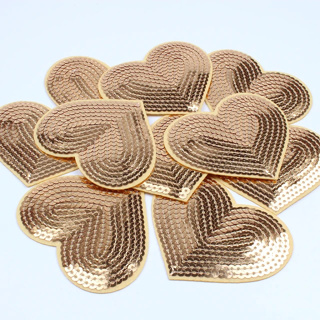 10pcs Big Sequined Heart Patch Iron On Glitter Stickers For Sweaters Dress  Shirts DIY Sewing Fabric