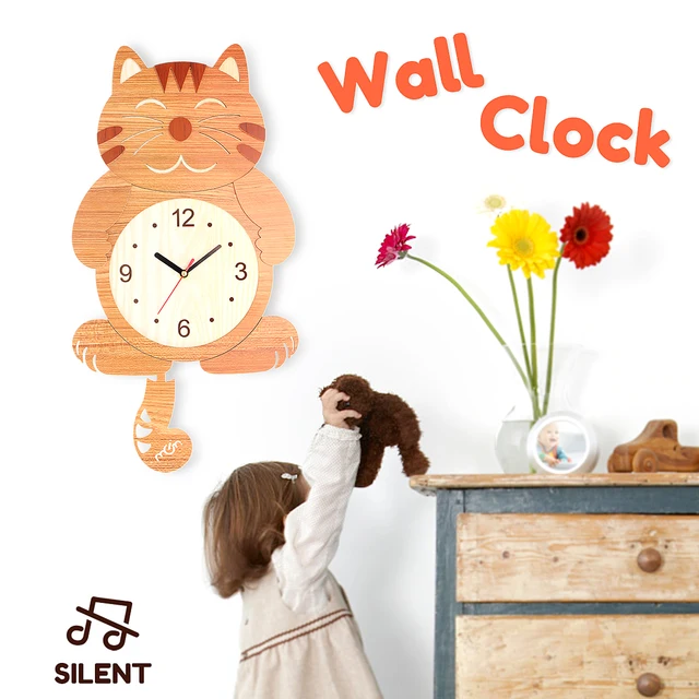 Wooden Wall Clock Cat Pattern Swinging Tail Pendulum Cartoon Clocks Battery Operated Room Home Decor Wood Hanging In From Wooden Wall Clock Cat Pattern Swinging Tail Pendulum Cartoon Clocks Battery Operated Room Home Decor Wood Hanging In From