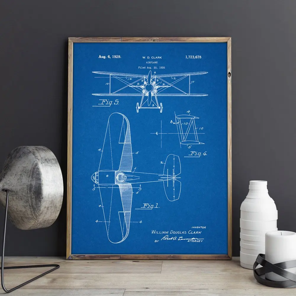 Великолепный патент Biplane авиационное искусство настенное галереи постеры декор