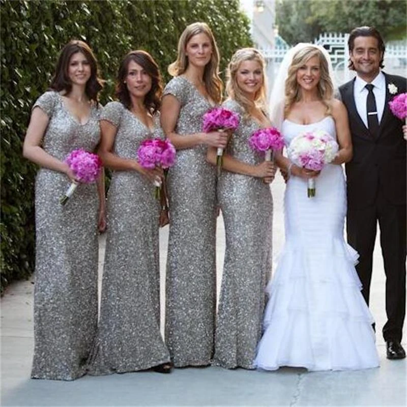 sequin grey bridesmaid dress