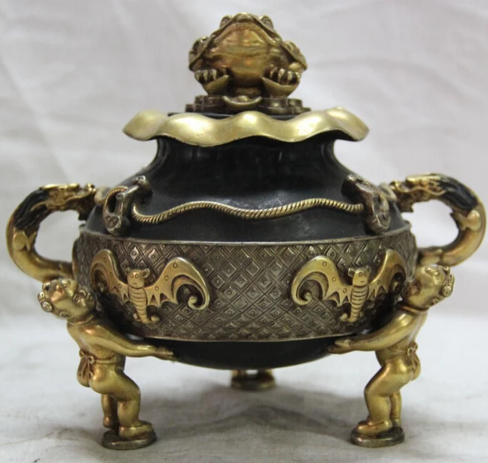 

JP S62 8" Marked Chinese Bronze 24K Gold Golden Toad Bod Gal Fu Incense Burner Censer Discount 35%