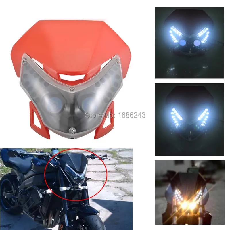New Motorcycle Universal Dirt Bike LED Vision Red Headlight Fits For YZ
