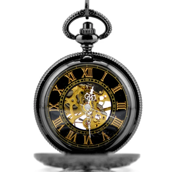 Винтажные Ретро полые китайские узлы механические цепочки для карманных часов черный стимпанк Скелет Fob часы для мужчин ожерелье для
