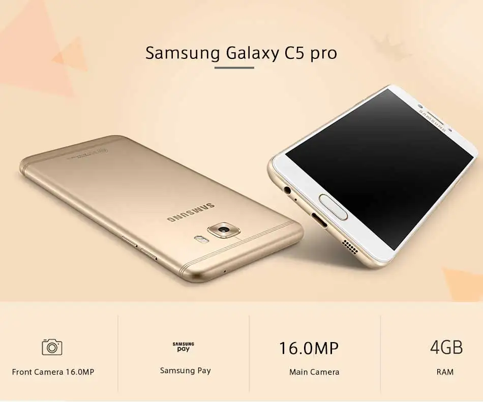 New Samsung Galaxy C5 Pro C5010 Mobile Phone 5.2" 4GB RAM 64GB ROM Snapdragon 626 Octa Core 16.0MP Dual SIM SmartPhone