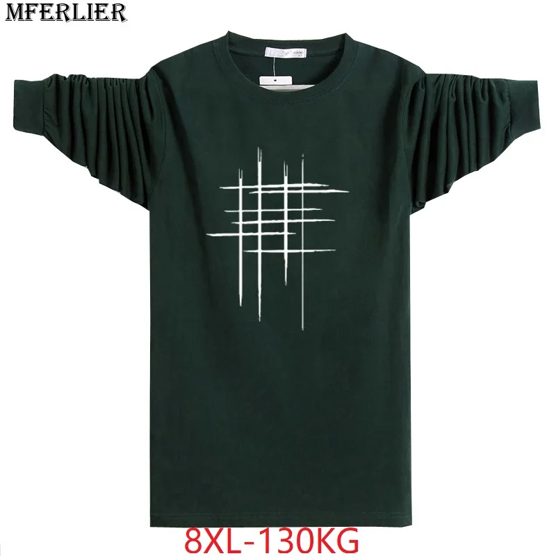 MFERLIER, осень, Мужская футболка размера плюс, большая, 8XL, Геометрическая креативность, 6XL, 7XL, хипстерская хлопковая футболка с длинным рукавом, с принтом, зеленая, красная