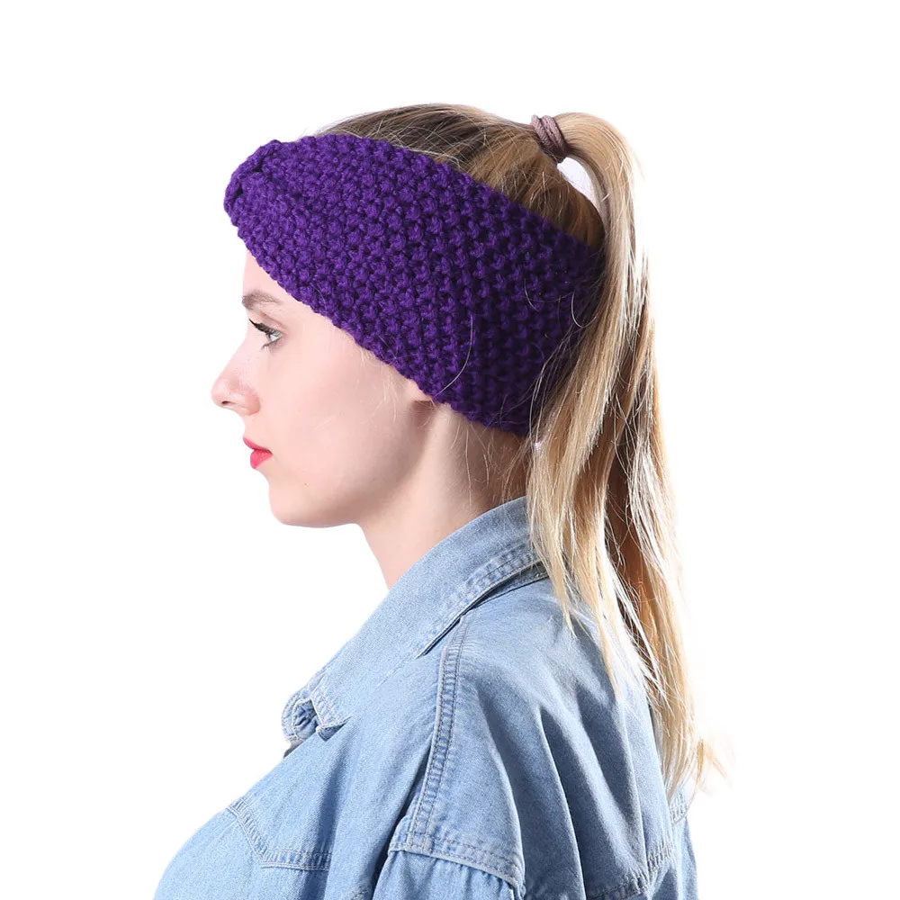Зимние Skullies оголовье Для женщин волосы мяч Вязание эластичный ободок ручной работы Спортивная резинка для волос, тюрбан женский