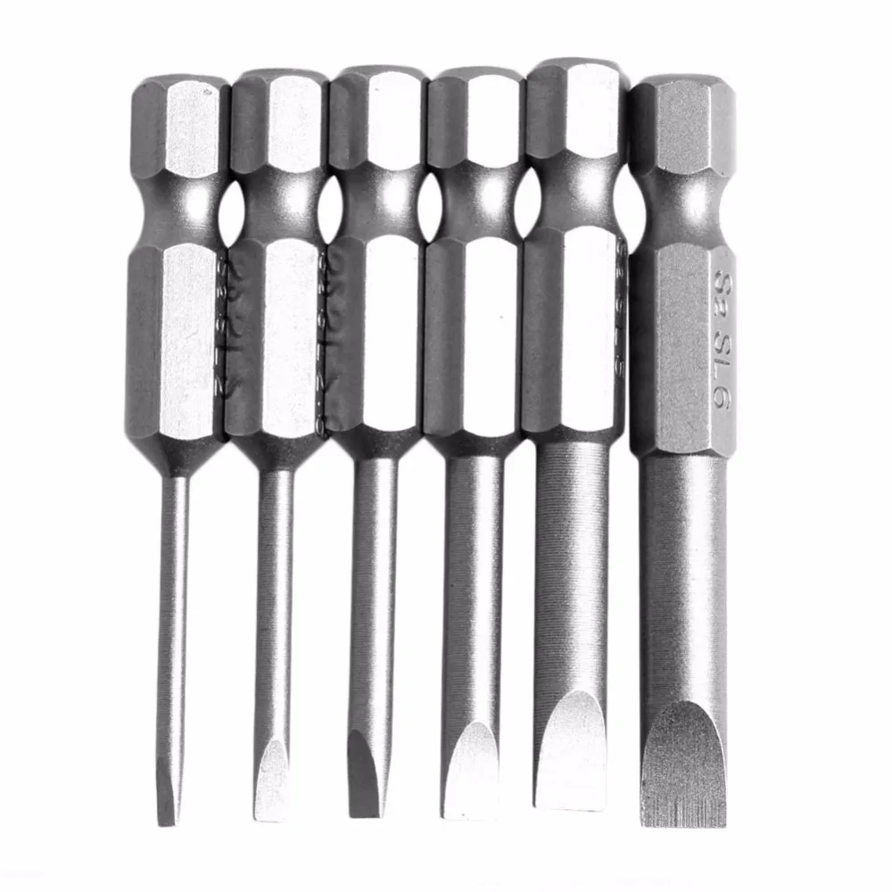 Hot Selling 6Pcs/Set 50mm 2.0 6.0mm Flat Head Slotted Tip Screwdrivers Bits Model 1A0050in